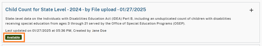 Data view displaying the 'Available' status.