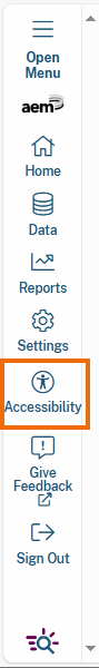Highlighted "Accessibility" menu item in the left navigation menu. This button, represented by an accessibility icon (a figure inside a circle). 